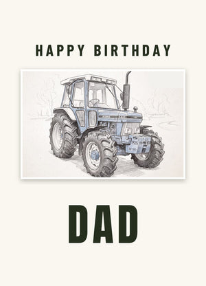 Furrow & Fields Greeting Card Happy Birthday Dad Ford 5610 Force II Pencil Sketch | Greeting Card Quality Farmers Merch
