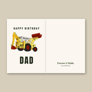 Furrow & Fields Greeting Card Happy Birthday Dad JCB 3C II Backhoe | Greeting Card Quality Farmers Merch