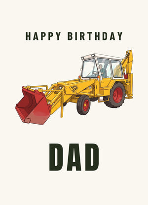 Furrow & Fields Greeting Card Happy Birthday Dad JCB 3C II Cartoon | Greeting Card Quality Farmers Merch