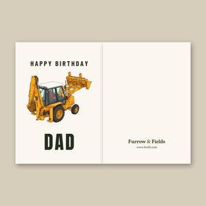 Furrow & Fields Greeting Card Happy Birthday Dad JCB 3CX Grey Cab | Greeting Card Quality Farmers Merch