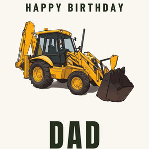Furrow & Fields Greeting Card Happy Birthday Dad JCB 3CX Sitemaster Plus Cartoon | Greeting Card Quality Farmers Merch