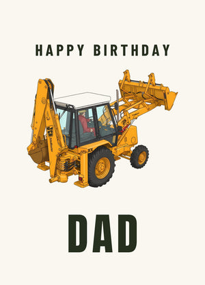 Furrow & Fields Greeting Card Happy Birthday Dad JCB 3CX Turbo | Greeting Card Quality Farmers Merch