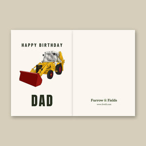 Furrow & Fields Greeting Card Happy Birthday Dad JCB 3CX White Cabin 2WD | Greeting Card Quality Farmers Merch