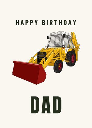 Furrow & Fields Greeting Card Happy Birthday Dad JCB 3CX White Cabin 2WD | Greeting Card Quality Farmers Merch