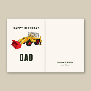 Furrow & Fields Greeting Card Happy Birthday Dad JCB 4D Backhoe | Greeting Card Quality Farmers Merch