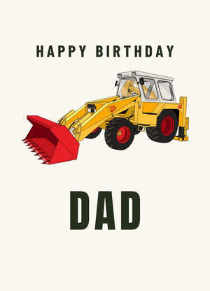 Furrow & Fields Greeting Card Happy Birthday Dad JCB 4D Backhoe | Greeting Card Quality Farmers Merch