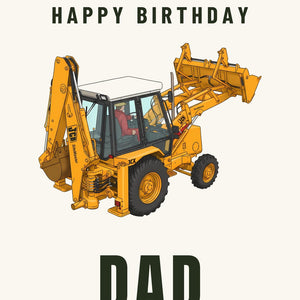 Furrow & Fields Greeting Card Happy Birthday Dad JCB Grey Cab | Greeting Card Quality Farmers Merch
