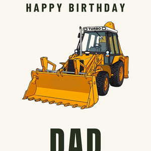 Furrow & Fields Greeting Card Happy Birthday Dad JCB Grey Cab Turbo | Greeting Card Quality Farmers Merch
