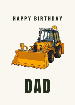 Furrow & Fields Greeting Card Happy Birthday Dad JCB Grey Cab Turbo | Greeting Card Quality Farmers Merch