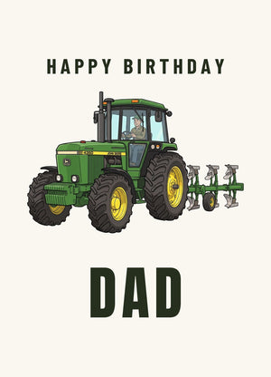 Furrow & Fields Greeting Card Happy Birthday Dad John Deere 4350 Cartoon | Greeting Card Quality Farmers Merch