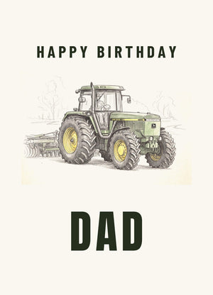 Furrow & Fields Greeting Card Happy Birthday Dad John Deere 4955 Pencil Sketch | Greeting Card Quality Farmers Merch