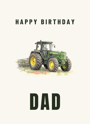 Furrow & Fields Greeting Card Happy Birthday Dad John Deere 4955 Watercolour | Greeting Card Quality Farmers Merch