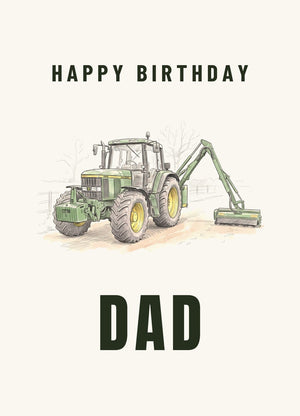 Furrow & Fields Greeting Card Happy Birthday Dad John Deere 6910 with Hedge Cutter Pencil Sketch | Greeting Card Quality Farmers Merch