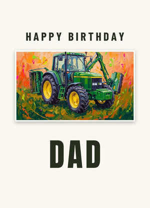 Furrow & Fields Greeting Card Happy Birthday Dad John Deere 6910 with Hedge Cutter Splash Art | Greeting Card Quality Farmers Merch