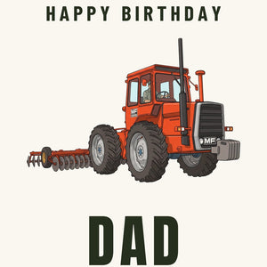 Furrow & Fields Greeting Card Happy Birthday Dad Massey Ferguson 1200 Cartoon | Greeting Card Quality Farmers Merch