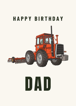 Furrow & Fields Greeting Card Happy Birthday Dad Massey Ferguson 1200 Cartoon | Greeting Card Quality Farmers Merch