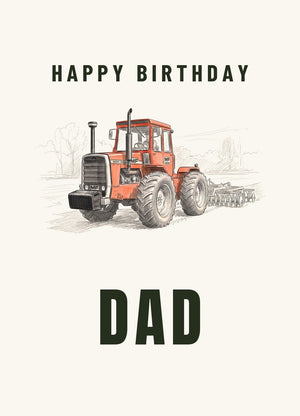 Furrow & Fields Greeting Card Happy Birthday Dad Massey Ferguson 1200 Pencil Sketch | Greeting Card Quality Farmers Merch