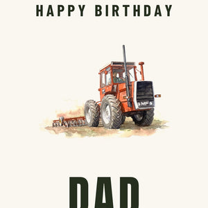 Furrow & Fields Greeting Card Happy Birthday Dad Massey Ferguson 1200 Watercolour | Greeting Card Quality Farmers Merch