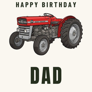 Furrow & Fields Greeting Card Happy Birthday Dad Massey Ferguson 135 Cartoon | Greeting Card Quality Farmers Merch