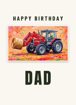 Furrow & Fields Greeting Card Happy Birthday Dad Massey Ferguson 3070 Autotronic Splash Art | Greeting Card Quality Farmers Merch