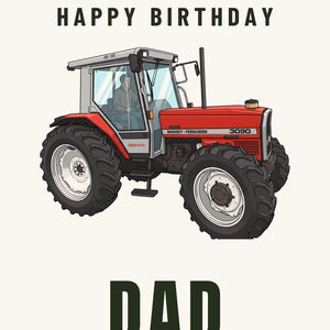 Furrow & Fields Greeting Card Happy Birthday Dad Massey Ferguson 3090 Cartoon | Greeting Card Quality Farmers Merch