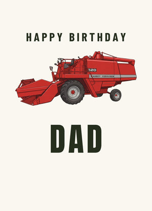Furrow & Fields Greeting Card Happy Birthday Dad Massey Ferguson 520 Cartoon | Greeting Card Quality Farmers Merch
