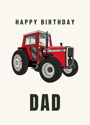 Furrow & Fields Greeting Card Happy Birthday Dad Massey Ferguson 590 4WD | Greeting Card Quality Farmers Merch