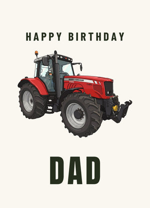 Furrow & Fields Greeting Card Happy Birthday Dad Massey Ferguson 6480 Cartoon | Greeting Card Quality Farmers Merch
