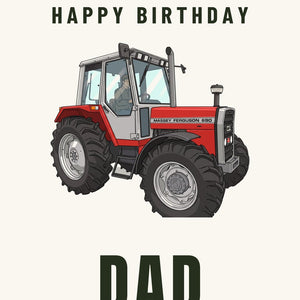Furrow & Fields Greeting Card Happy Birthday Dad Massey Ferguson 690 Cartoon | Greeting Card Quality Farmers Merch