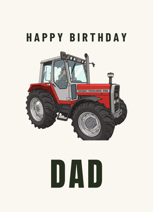 Furrow & Fields Greeting Card Happy Birthday Dad Massey Ferguson 690 Cartoon | Greeting Card Quality Farmers Merch