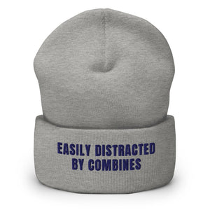 Furrow & Fields Heather Grey Easily Distracted By Combines | Cuffed Beanie Quality Farmers Merch
