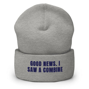 Furrow & Fields Heather Grey Good News. I Saw A Combine | Cuffed Beanie Quality Farmers Merch