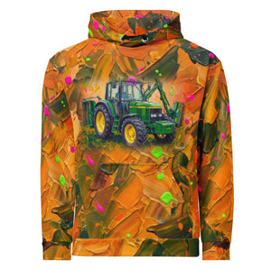 Furrow & Fields Hoodie John Deere 6910 with Hedge Cutter Splash Art | All-Over Print Hoodie Quality Farmers Merch