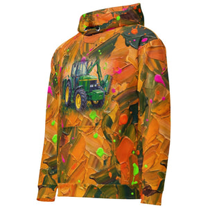 Furrow & Fields Hoodie John Deere 6910 with Hedge Cutter Splash Art | All-Over Print Hoodie Quality Farmers Merch