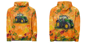 Furrow & Fields Hoodie John Deere 6R 250 Splash Art | All-Over Print Hoodie Quality Farmers Merch