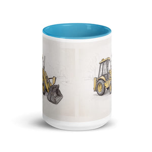 Furrow & Fields JCB 3CX Sitemaster Plus Pencil Sketch | 15 oz Mug with Color Inside Quality Farmers Merch