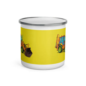 Furrow & Fields JCB 3CX Sitemaster Plus Pop Art | Enamel Mug Quality Farmers Merch