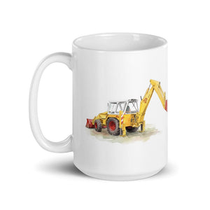 Furrow & Fields JCB 4D II Watercolor | White Glossy Mug Quality Farmers Merch