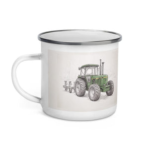 Furrow & Fields John Deere 4350 Pencil Sketch | Enamel Mug Quality Farmers Merch