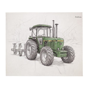 Furrow & Fields John Deere 4350 Pencil Sketch | Throw Blanket Quality Farmers Merch