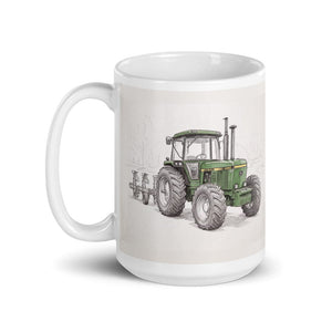 Furrow & Fields John Deere 4350 Pencil Sketch | White Glossy Mug Quality Farmers Merch
