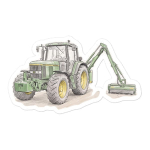 Furrow & Fields John Deere 6910 with Hedge Cutter Pencil Sketch | Bubble-free stickers Quality Farmers Merch
