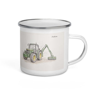 Furrow & Fields John Deere 6910 with Hedge Cutter Pencil Sketch | Enamel Mug Quality Farmers Merch