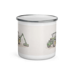 Furrow & Fields John Deere 6910 with Hedge Cutter Pencil Sketch | Enamel Mug Quality Farmers Merch