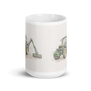 Furrow & Fields John Deere 6910 with Hedge Cutter Pencil Sketch | White Glossy Mug Quality Farmers Merch