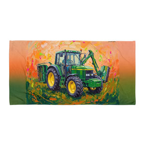 Furrow & Fields John Deere 6910 with Hedge Cutter Splash Art | Beach Towel Quality Farmers Merch