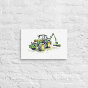 Furrow & Fields John Deere 6910 with Hedge Cutter Watercolor | Canvas Quality Farmers Merch