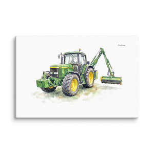 Furrow & Fields John Deere 6910 with Hedge Cutter Watercolor | Canvas Quality Farmers Merch