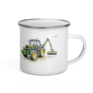Furrow & Fields John Deere 6910 with Hedge Cutter Watercolor | Enamel Mug Quality Farmers Merch