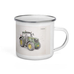 Furrow & Fields John Deere 6R 250 Pencil Sketch | Enamel Mug Quality Farmers Merch